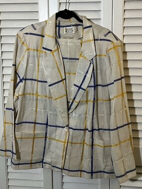 Vintage Folio by Fire Islander Cream Midi Skirt with Blue & Yellow Windowpane